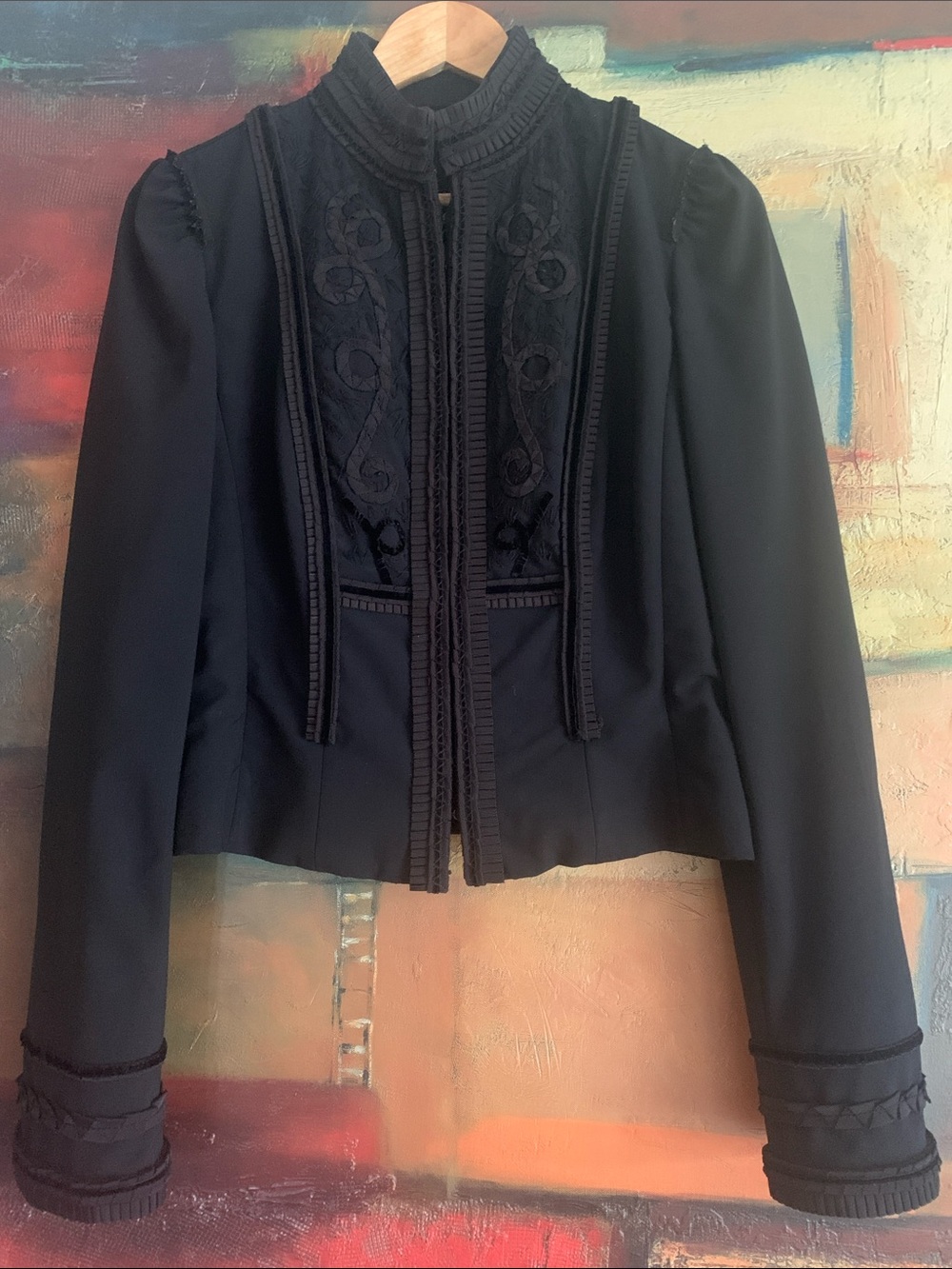 Elie Tahari Y2K Virgin Wool Y2K Victorian Military Embroidered Jacket, Sz 12